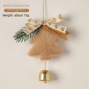 Brown Christmas Tree Bell Ornaments 4 Pack - 9 x 7.6 cm Plush Hanging Decorations with Bow, Pine Accent and Bell for Door, Wall, Car and Holiday Decor-4