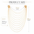 Gold Multi Layer Chain Brooch - Elegant Double Round Pin Draped Tassel Brooch, Alloy Statement Jewellery for Suits, Dresses, Blazers and Parties-2
