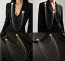 Gold Multi Layer Chain Brooch - Elegant Double Round Pin Draped Tassel Brooch, Alloy Statement Jewellery for Suits, Dresses, Blazers and Parties-4
