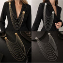 Silver Multi Layer Chain Brooch with Faux Pearls - Elegant Double Round Pin Draped Tassel Brooch, Alloy Statement Jewellery for Suits, Dresses, Blazers and Parties-3
