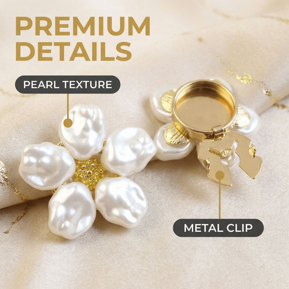 2 Pack Pearl Floral Decorative Button Clips - 3cm Gold Tone Alloy Shirt Cuff Covers with Faux Pearl Petals, No Sew Dress Collar and Blazer Accessories
