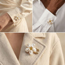 2 Pack Pearl Floral Decorative Button Clips - 3cm Gold Tone Alloy Shirt Cuff Covers with Faux Pearl Petals, No Sew Dress Collar and Blazer Accessories-2