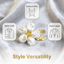 2 Pack Pearl Floral Decorative Button Clips - 3cm Gold Tone Alloy Shirt Cuff Covers with Faux Pearl Petals, No Sew Dress Collar and Blazer Accessories-3