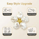 2 Pack Pearl Floral Decorative Button Clips - 3cm Gold Tone Alloy Shirt Cuff Covers with Faux Pearl Petals, No Sew Dress Collar and Blazer Accessories-4