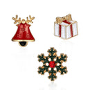 3 Piece Red Green Enamel Christmas Brooch Pins Set - Gold Alloy Festive Lapel Badges with Snowflake, Bell and Gift Box Design, Holiday Jewellery for Suits, Jackets, Bags and Gifts-1