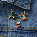 3 Piece Red Green Enamel Christmas Brooch Pins Set - Gold Alloy Festive Lapel Badges with Snowflake, Bell and Gift Box Design, Holiday Jewellery for Suits, Jackets, Bags and Gifts-2