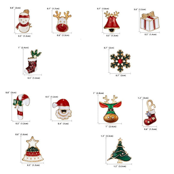 3 Piece Red Green Enamel Christmas Brooch Pins Set - Gold Alloy Festive Lapel Badges with Christmas Stocking, Reindeer and Snowman Design, Holiday Jewellery for Suits, Jackets, Bags and Gifts