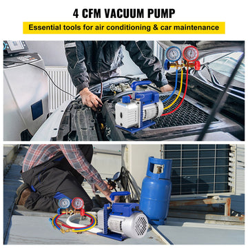 4CFM 1/4HP Rotary Vane Vacuum Pump + R134AManifold Gauge Tester Charging +Hose - 0