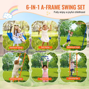 Swing Sets for Backyard 6 in 1 Swing Set 440lbs Capacity Metal Swingset - 0