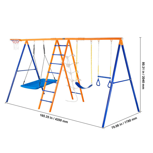 Swing Sets for Backyard 6 in 1 Swing Set 440lbs Capacity Metal Swingset