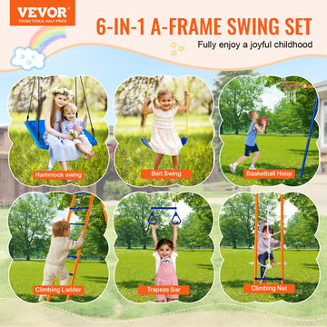 VEVOR Swing Sets for Backyard 6 in 1 Swing Set 440lbs Capacity Metal Swingset - 0
