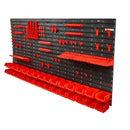 Wall Mounted Storage Bins, 30-Bin Parts Rack Organizer Garage Plastic Shop Tool with Wall Panels/Tool Holders/Hooks, Tool Organizer for Nuts, Bolts, Screws, Nails, Beads, Buttons, Black and Red-11