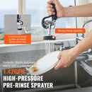 Commercial Faucet with Pre-Rinse Sprayer, 21" Height, 8" Center, 12" Swing Spout, Wall Mount Kitchen Sink Faucet, Brass Constructed Device with Pull Down Spray, for 1/2/3 Compartment Sink-4