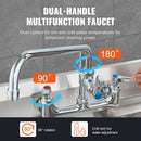 Commercial Faucet with Pre-Rinse Sprayer, 21" Height, 8" Center, 12" Swing Spout, Wall Mount Kitchen Sink Faucet, Brass Constructed Device with Pull Down Spray, for 1/2/3 Compartment Sink-5