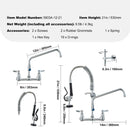 Commercial Faucet with Pre-Rinse Sprayer, 21" Height, 8" Center, 12" Swing Spout, Wall Mount Kitchen Sink Faucet, Brass Constructed Device with Pull Down Spray, for 1/2/3 Compartment Sink-7