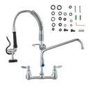 Commercial Faucet with Pre-Rinse Sprayer, 21" Height, 8" Center, 12" Swing Spout, Wall Mount Kitchen Sink Faucet, Brass Constructed Device with Pull Down Spray, for 1/2/3 Compartment Sink-9