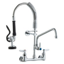 Commercial Faucet with Pre-Rinse Sprayer, 21" Height, 8" Center, 12" Swing Spout, Wall Mount Kitchen Sink Faucet, Brass Constructed Device with Pull Down Spray, for 1/2/3 Compartment Sink-11