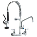 Commercial Faucet with Pre-Rinse Sprayer, 21" Height, 8" Center, 12" Swing Spout, Wall Mount Kitchen Sink Faucet, Brass Constructed Device with Pull Down Spray, for 1/2/3 Compartment Sink-12