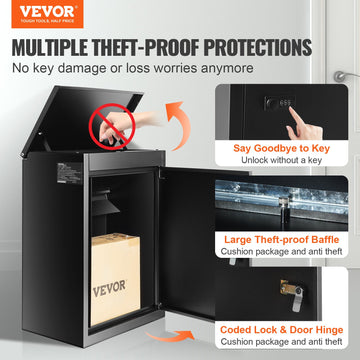 VEVOR Package Delivery Boxes for Outside 15.4" x 10.6" x 20.5" with Coded Lock - 0