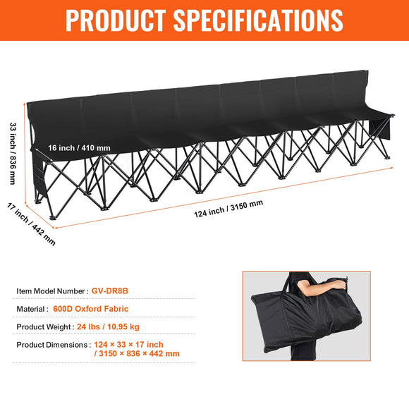 8 Seat Portable Folding Sport Bench Outdoor Camping Chair with Carry Bag