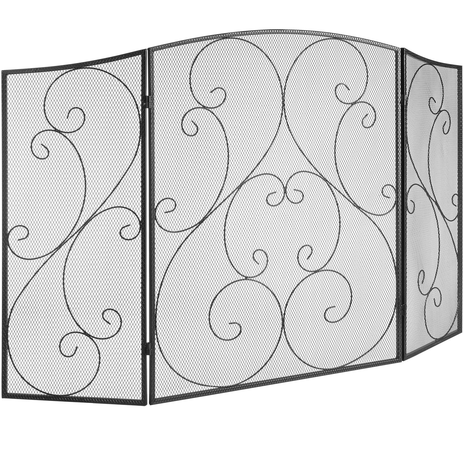 VEVOR Fireplace Screen 3 Panel, Sturdy Iron Mesh Fireplace Screen, 122(L)x76.7(H)CM Spark Guard Cover, No Assembly Required, Free Standing Fireplace Fence Grate for Living Room Home Decor Vintage
