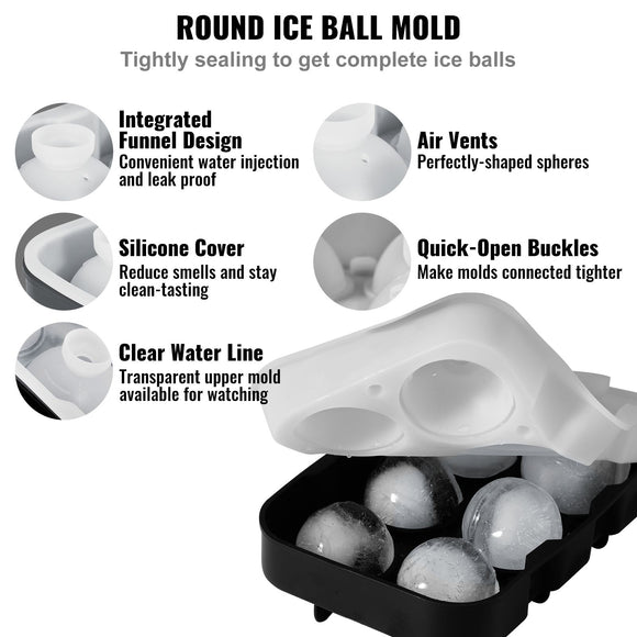 Ice Cube Trays (Set of 2), 2-in-1 Combo with Silicone Sphere Ice Ball Maker & Large Square Ice Cube Maker with Lid, Reusable Easy Release BPA Free Ice Tray Set for Whiskey Cocktails Bourbon