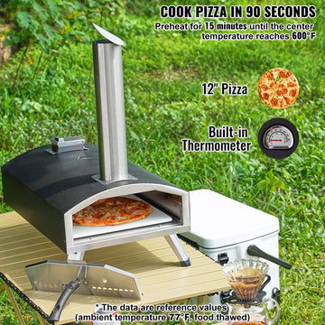 Outdoor Pizza Oven, 12" Wood Fired Pizza Ovens, Pellet Pizza Stove with Thermometer, Portable Pizza Maker for Outside Backyard Patio Camping, Pizza Stone, Carry Bag, Shovel, Black - 0