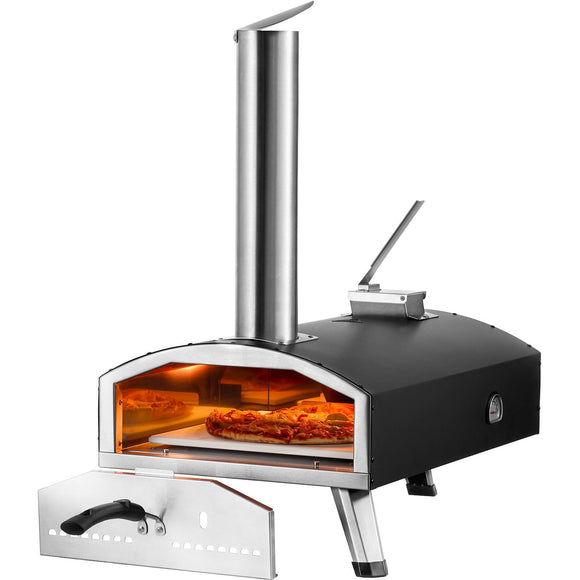 Outdoor Pizza Oven, 12" Wood Fired Pizza Ovens, Pellet Pizza Stove with Thermometer, Portable Pizza Maker for Outside Backyard Patio Camping, Pizza Stone, Carry Bag, Shovel, Black