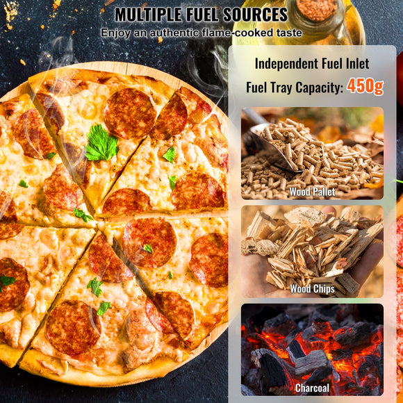 Outdoor Pizza Oven, 12" Wood Fired Pizza Ovens, Pellet Pizza Stove with Built-in Thermometer, with Thickened Cordierite, Rotating Pizza Stone, Carry Bag, Shovel, Portable Pizza Maker for Outside Backyard Patio Camping Black