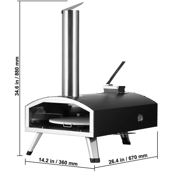 Outdoor Pizza Oven, 12" Wood Fired Pizza Ovens, Pellet Pizza Stove with Built-in Thermometer, with Thickened Cordierite, Rotating Pizza Stone, Carry Bag, Shovel, Portable Pizza Maker for Outside Backyard Patio Camping Black