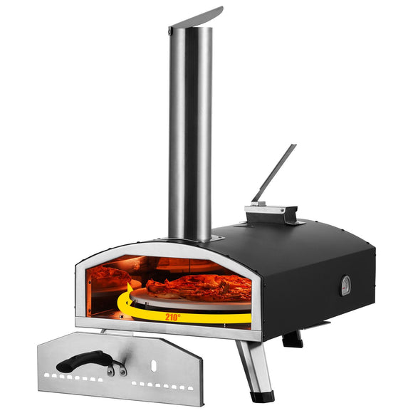 Outdoor Pizza Oven, 12" Wood Fired Pizza Ovens, Pellet Pizza Stove with Built-in Thermometer, with Thickened Cordierite, Rotating Pizza Stone, Carry Bag, Shovel, Portable Pizza Maker for Outside Backyard Patio Camping Black