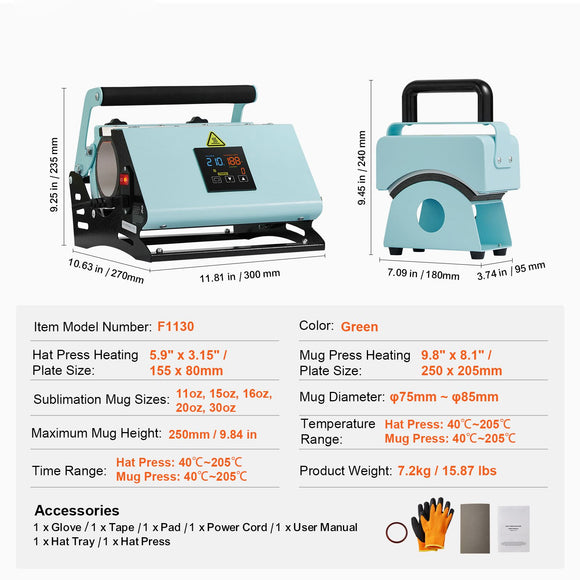 2 in 1 Tumbler and Hat Heat Press Machine Heat Machine for Caps Hats Mugs