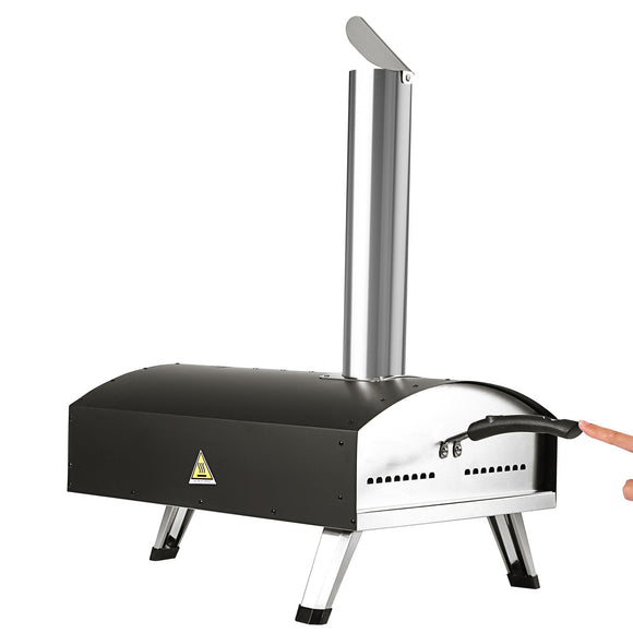 Outdoor Pizza Oven, 12-inch, Wood Pellet and Charcoal Fired Pizza Maker, Portable Outside Stainless Steel Pizza Grill with Pizza Stone, Waterproof Cover, Shovel, Wood Burner for Backyard Camping