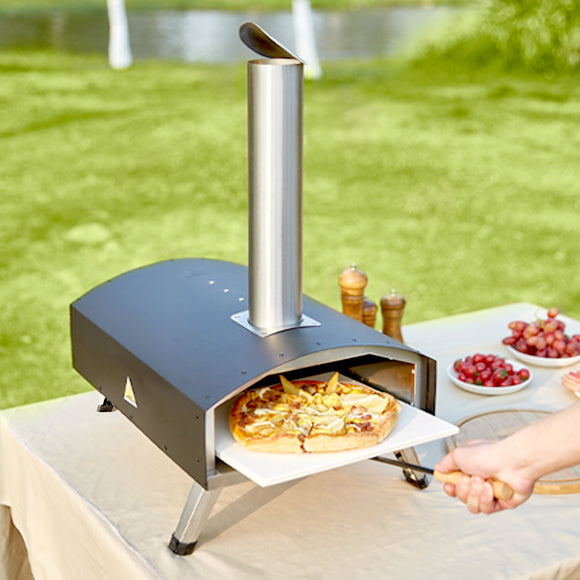 VEVOR Outdoor Pizza Oven, 12-inch, Wood Pellet and Charcoal Fired Pizza Maker, Portable Outside Stainless Steel Pizza Grill with Pizza Stone, Waterproof Cover, Shovel, Wood Burner for Backyard Camping