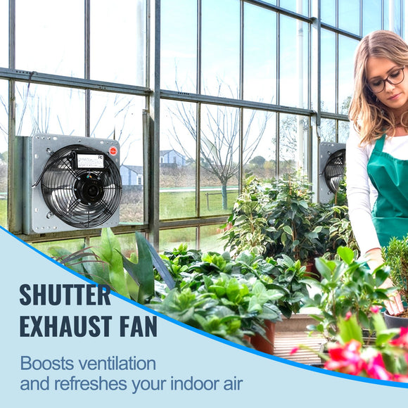 Shutter Exhaust Fan, 254 mm High-speed 1400RPM 753 CFM, Aluminum Wall Mount Attic Fan with AC-motor, Ventilation and Cooling for Greenhouses, Garages, Sheds, Shops