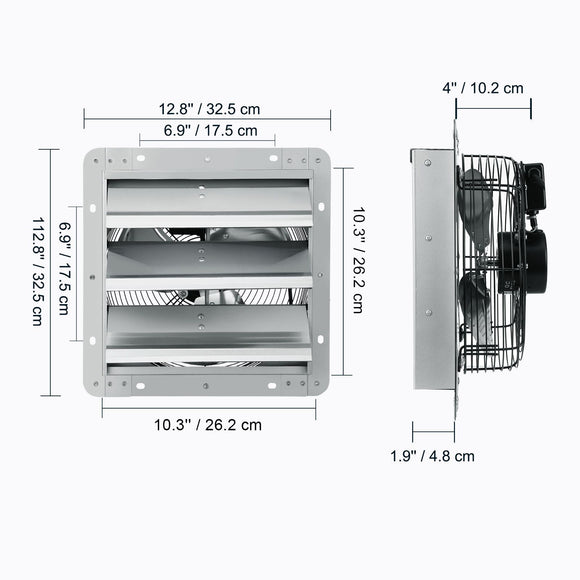 Shutter Exhaust Fan, 254 mm High-speed 1400RPM 753 CFM, Aluminum Wall Mount Attic Fan with AC-motor, Ventilation and Cooling for Greenhouses, Garages, Sheds, Shops