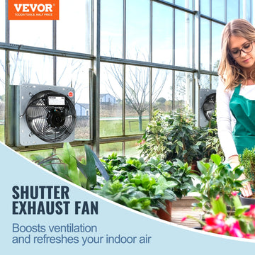 VEVOR Shutter Exhaust Fan, 254 mm High-speed 1400RPM 753 CFM, Aluminum Wall Mount Attic Fan with AC-motor, Ventilation and Cooling for Greenhouses, Garages, Sheds, Shops - 0