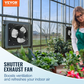 VEVOR Shutter Exhaust Fan, 305 mm /12 inch with Temperature Humidity Controller, EC-motor, 904 CFM, Variable Speed Adjustable Wall Mount Attic Fan, Ventilation and Cooling for Greenhouses, Garages, Sheds - 0