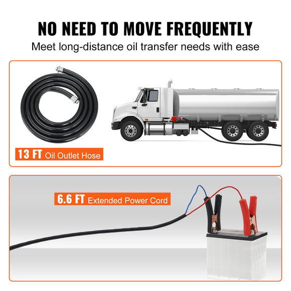 VEVOR Fuel Transfer Pump, 12V DC, 10 GPM, 8 m Lift, Portable Electric Diesel Transfer Extractor Pump Kit with Automatic Shut-off Nozzle, Delivery & Suction Hose for Diesel, Kerosene, Transformer Oil