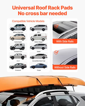 VEVOR Soft Roof Rack Pads 33in 176lbs Load Capacity for Kayak Canoe Surfboard Luggage - 0