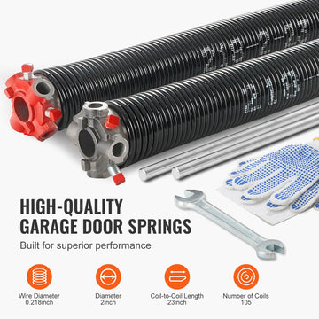 Garage Door Torsion Springs Pair of 0.218 x 2 x 23inch with Winding Bars - 0