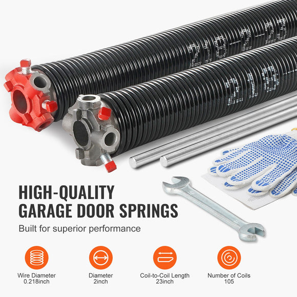 Garage Door Torsion Springs Pair of 0.218 x 2 x 23inch with Winding Bars