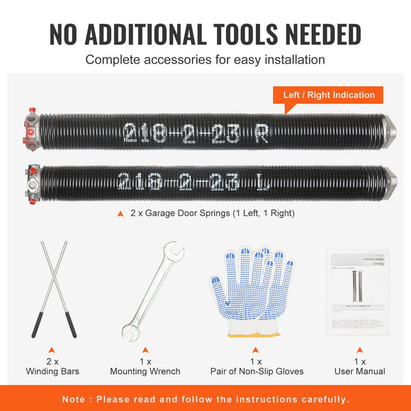 Garage Door Torsion Springs Pair of 0.218 x 2 x 23inch with Winding Bars