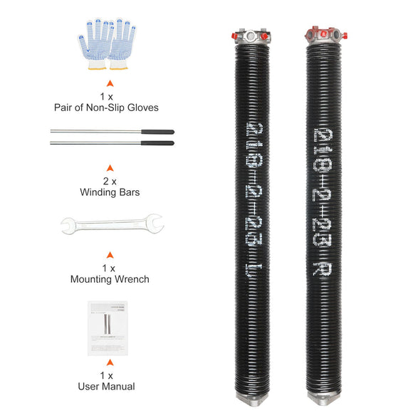 Garage Door Torsion Springs Pair of 0.218 x 2 x 23inch with Winding Bars