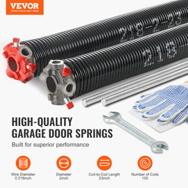 VEVOR Garage Door Torsion Springs Pair of 0.218 x 2 x 23inch with Winding Bars - 0