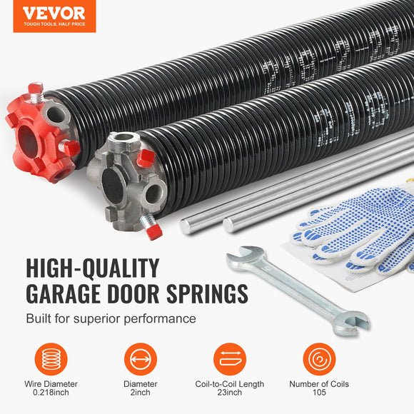 VEVOR Garage Door Torsion Springs Pair of 0.218 x 2 x 23inch with Winding Bars