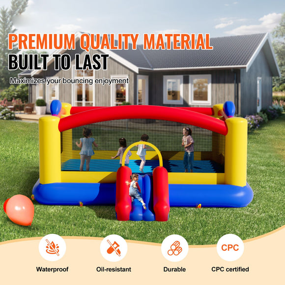 Inflatable Bounce House, Outdoor High Quality Playhouse Trampoline, Jumping Bouncer with Blower, Slide, and Storage Bag, Family Backyard Bouncy Castle, for Kid Ages 3_10 Years, 4.5x4.4x2m