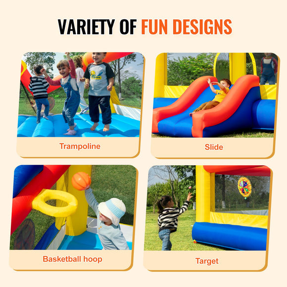 Inflatable Bounce House, Outdoor High Quality Playhouse Trampoline, Jumping Bouncer with Blower, Slide, and Storage Bag, Family Backyard Bouncy Castle, for Kid Ages 3_10 Years, 4.5x4.4x2m