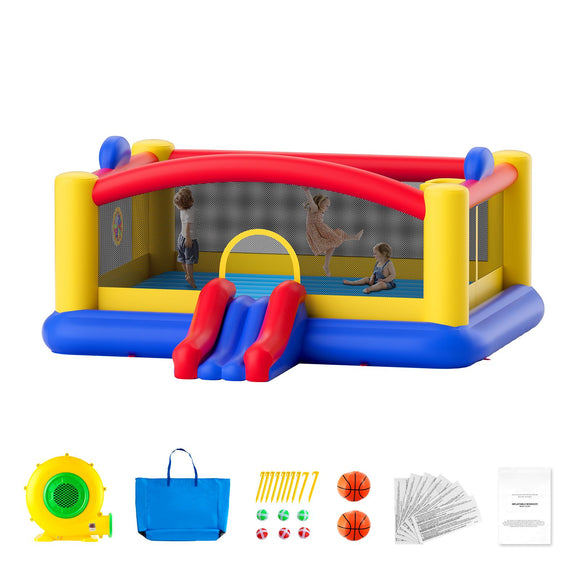 Inflatable Bounce House, Outdoor High Quality Playhouse Trampoline, Jumping Bouncer with Blower, Slide, and Storage Bag, Family Backyard Bouncy Castle, for Kid Ages 3_10 Years, 4.5x4.4x2m
