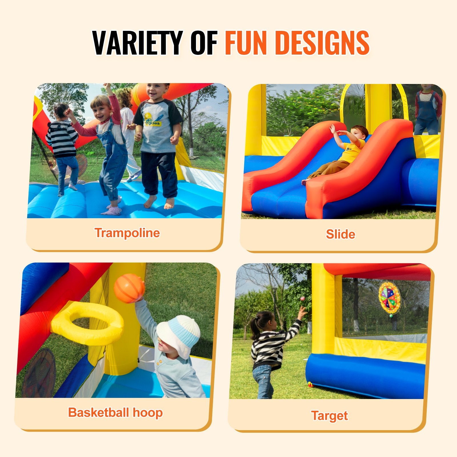 VEVOR Inflatable Bounce House, Outdoor High Quality Playhouse Trampoline, Jumping Bouncer with Blower, Slide, and Storage Bag, Family Backyard Bouncy Castle, for Kid Ages 3_10 Years, 4.5x4.4x2m